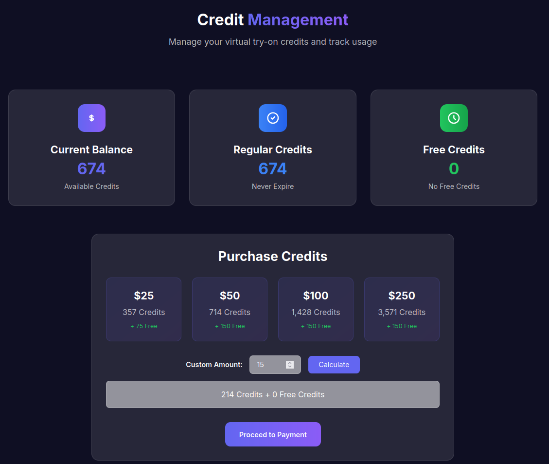 Credit Purchase Interface