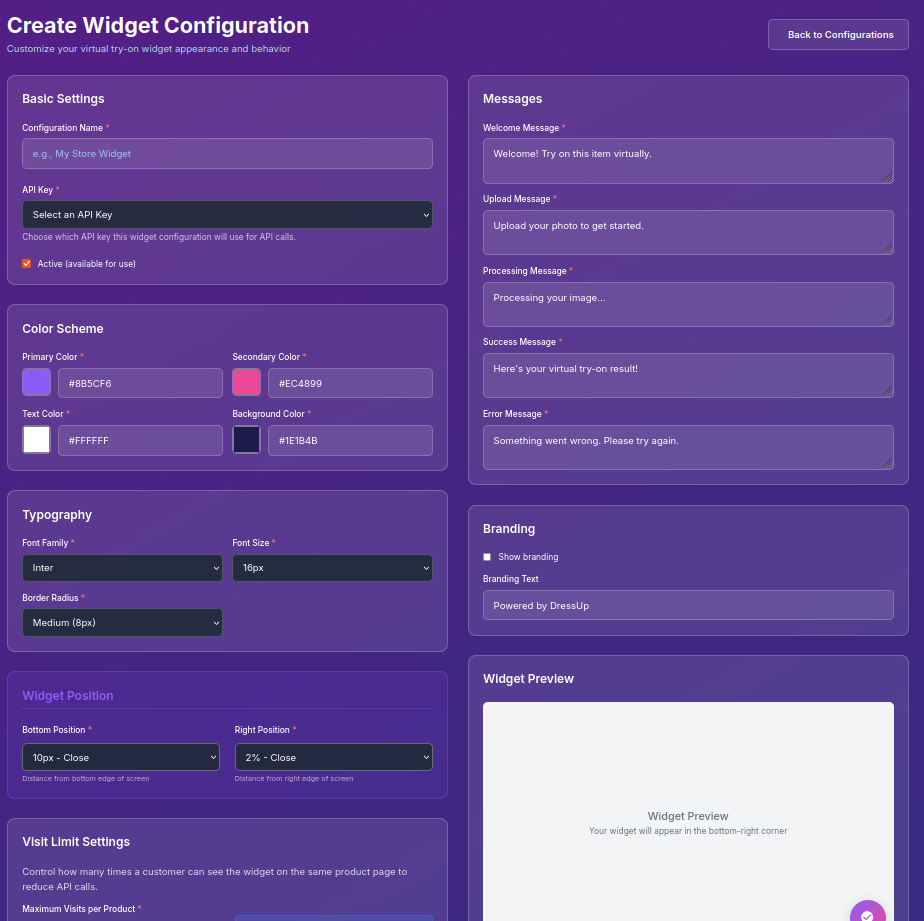 Widget Creation Form