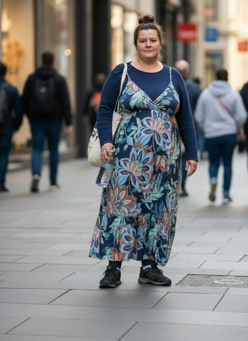 Virtual try-on of a printed dress on a real shopper photo